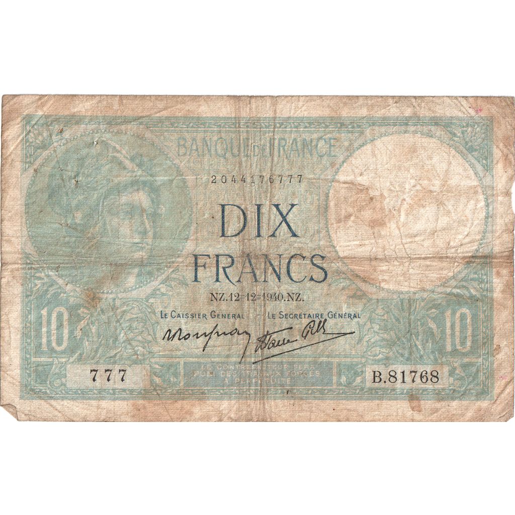 Frankrijk, 10 Francs, Minerve, 1940-12-12, B.81768, TB