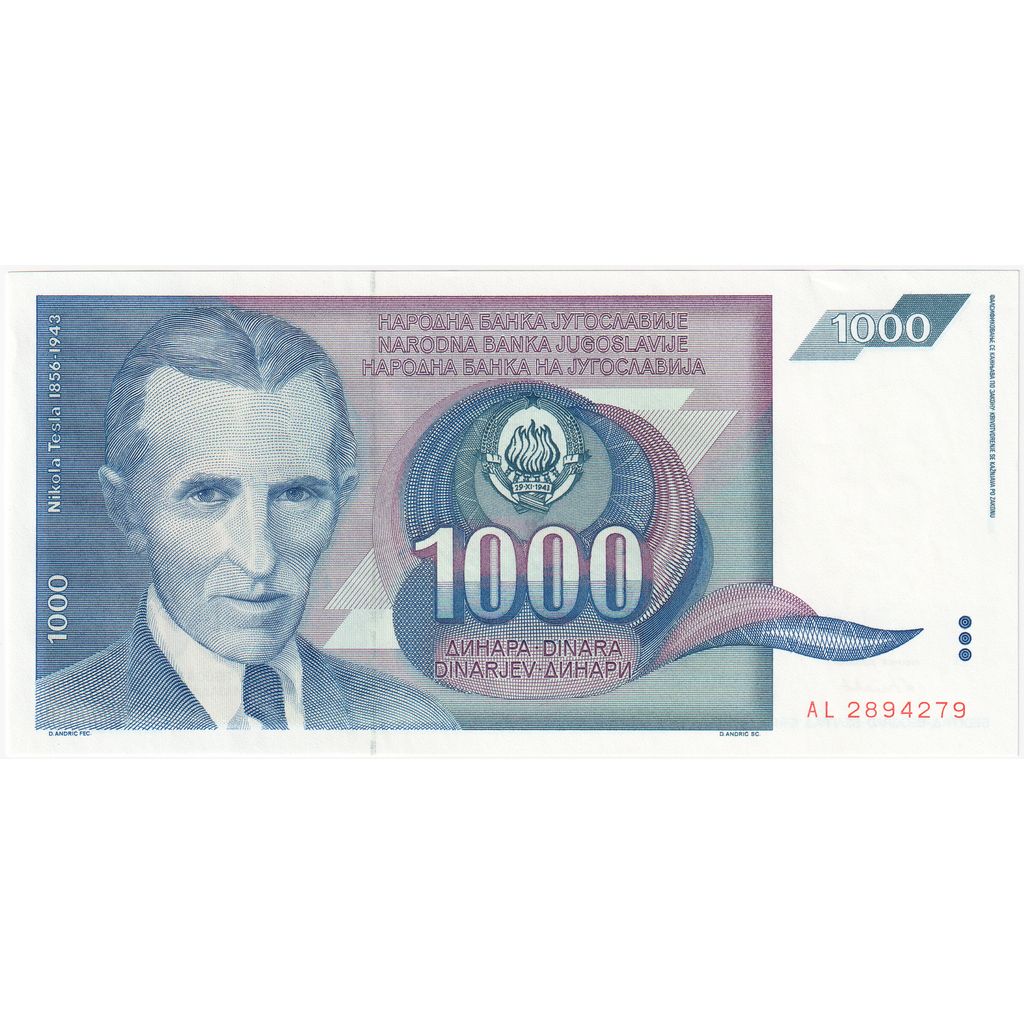 Jugoslawien, 1000 Dinara, UNZ