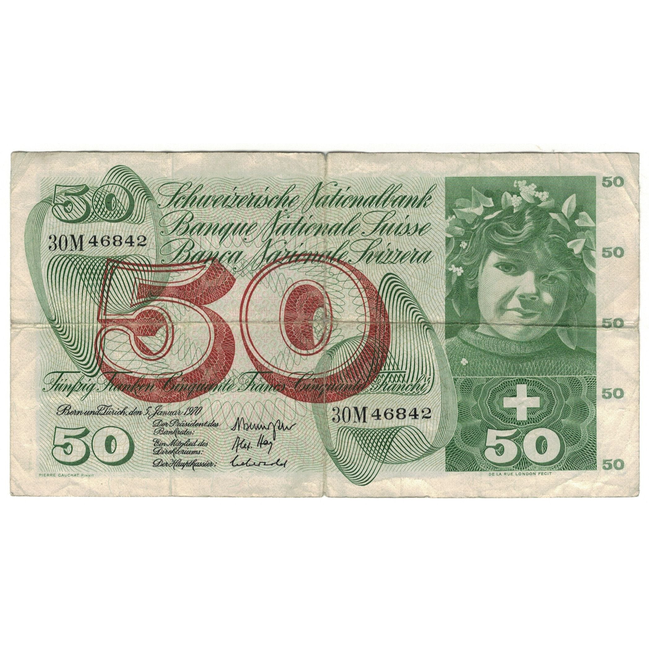 Geldschein, Schweiz, 50 Franken, 1970, 1970-01-05, KM:48j, S