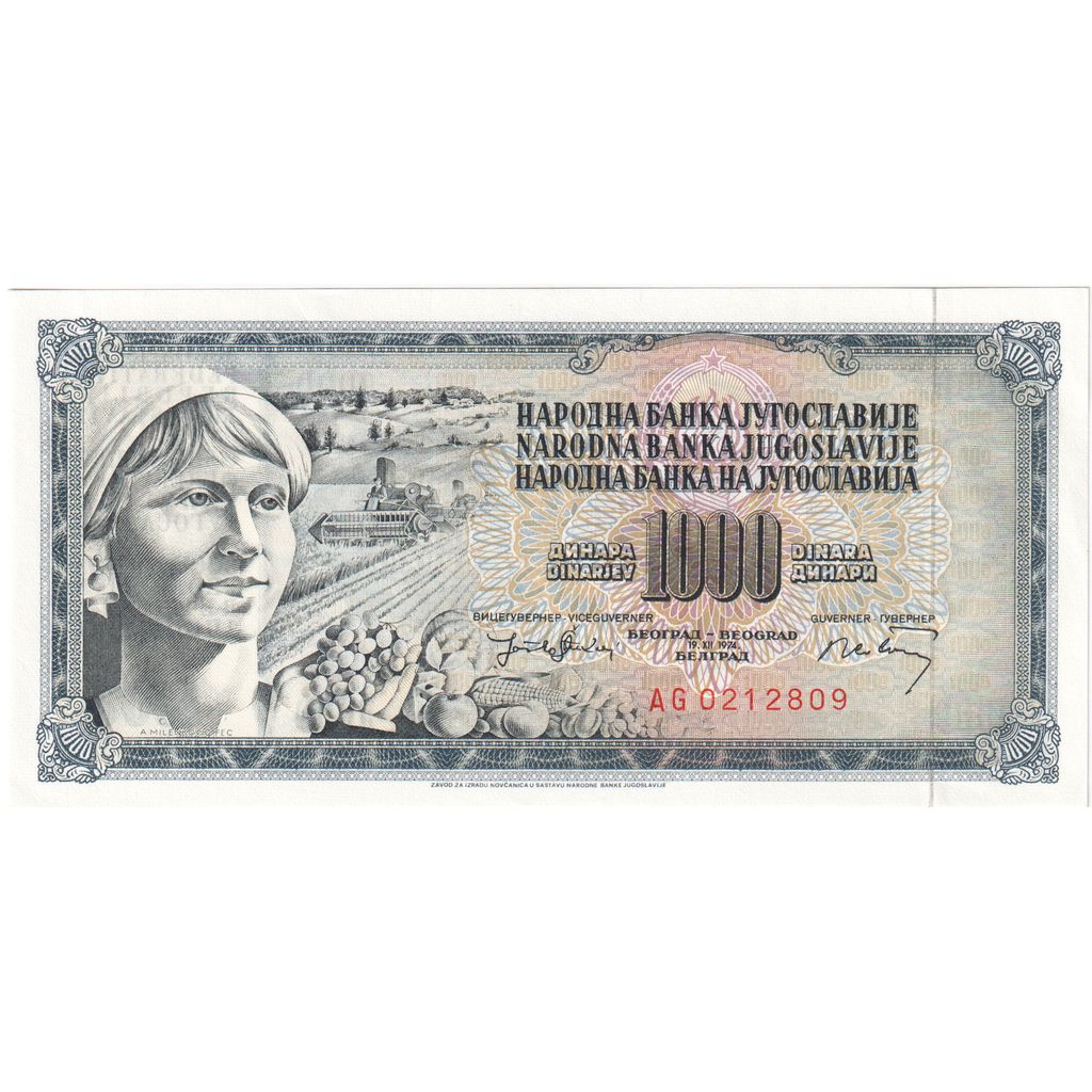 Iugoslavia, 1000 Dinara, 1974-12-19, FDS