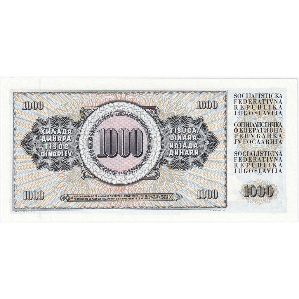 Jugoslávia, 1000 Dinara, 1981-11-04, UNC(65-70)