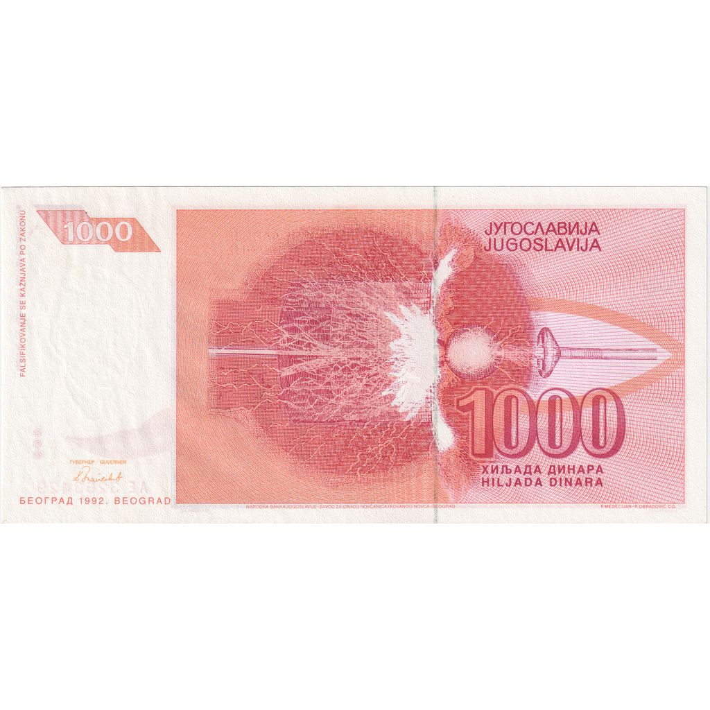 Banconote, Iugoslavia, 1000 Dinara, 1992, KM:114, Undated, FDS
