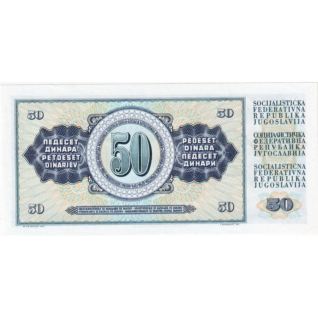 Jugoslávia, 50 Dinara, 1968-05-01, UNC(65-70)