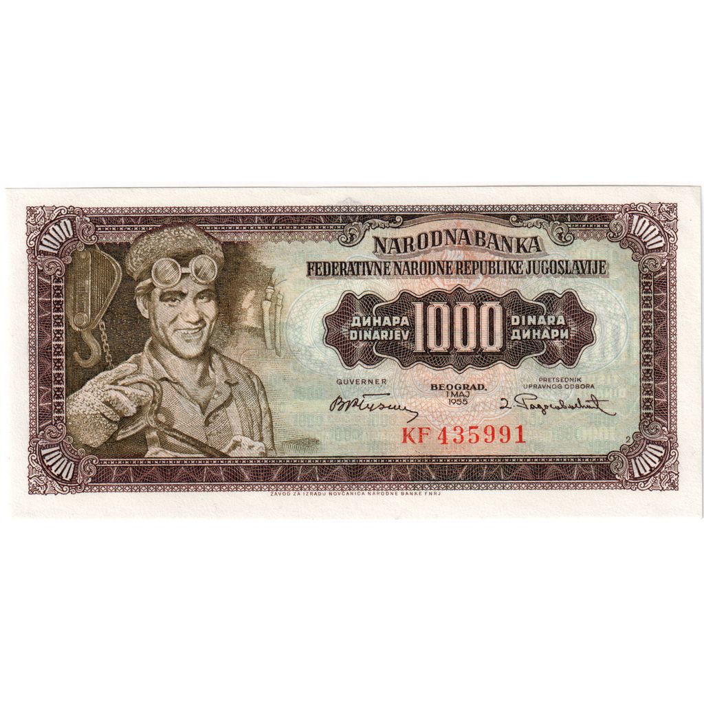 Geldschein, Jugoslawien, 1000 Dinara, 1955, UNZ
