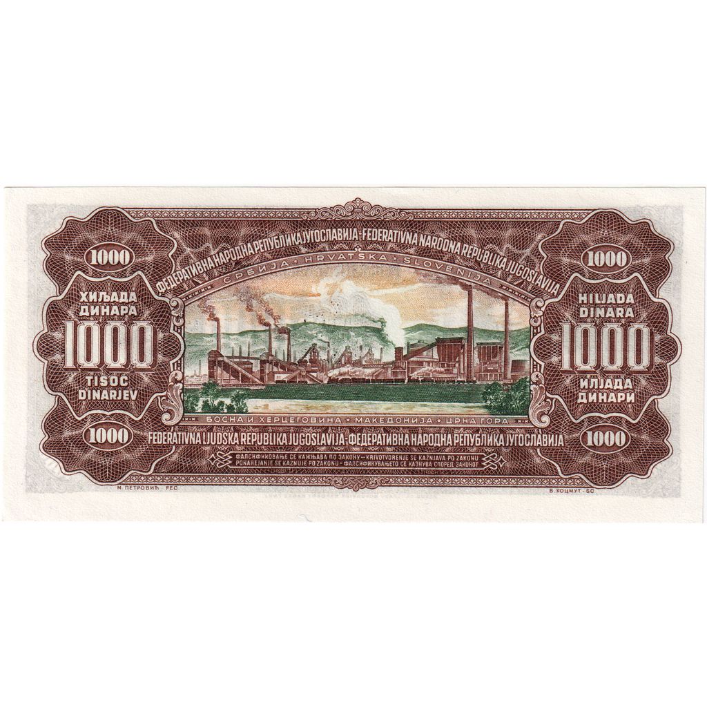 Geldschein, Jugoslawien, 1000 Dinara, 1955, UNZ