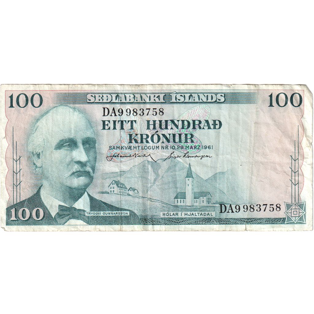 Iceland, 100 Kronur, 1961-03-29, VF(30-35)