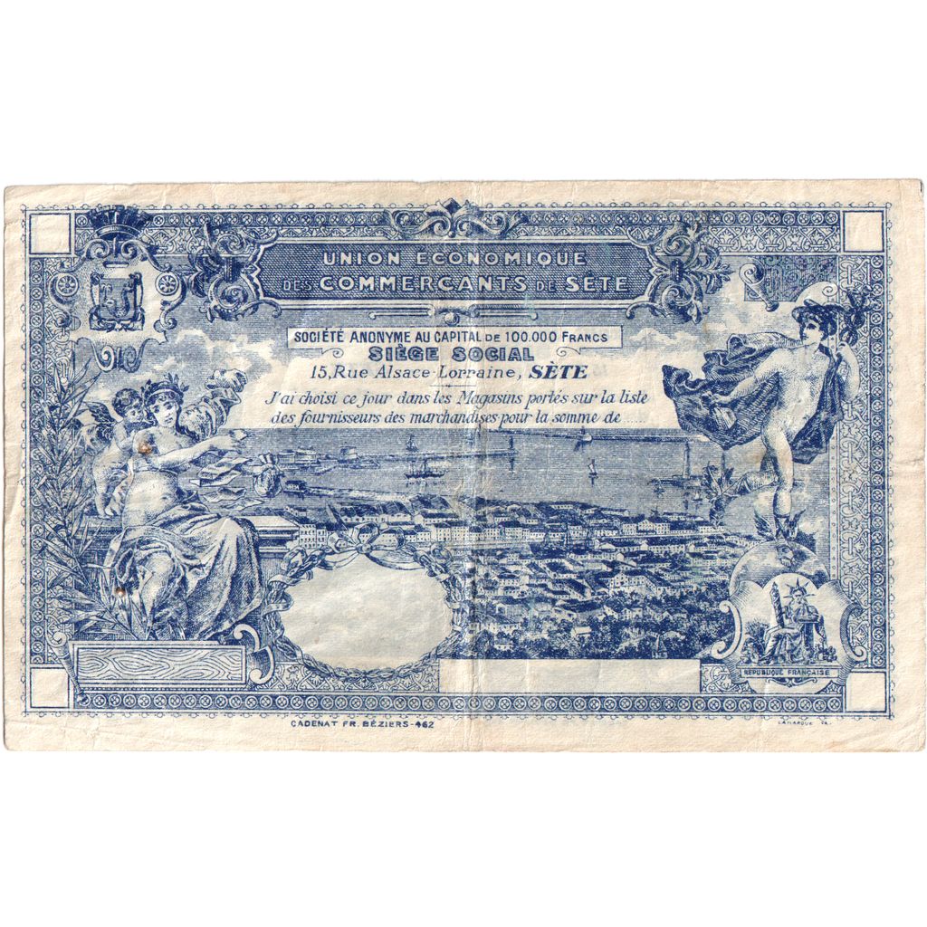 France, 100 Francs, 000613, UNION DES COMMERÇANTS DE SETE, EF(40-45)