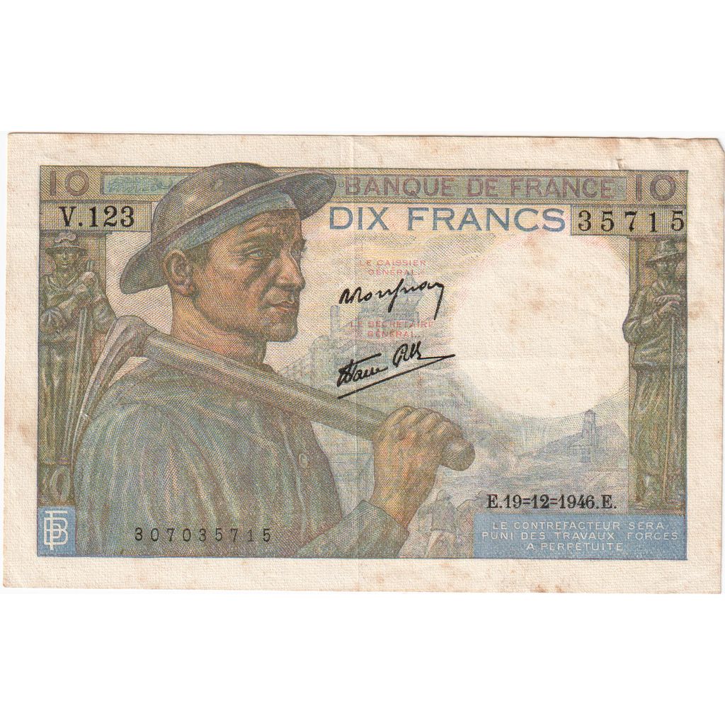 France, 10 Francs, Mineur, 1946-12-19, V.123, EF(40-45)