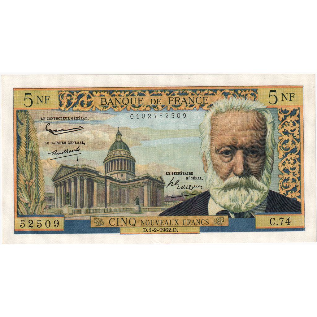 Francia, 5 Nouveaux Francs, Victor Hugo, 1962-02-01, C.74, SC