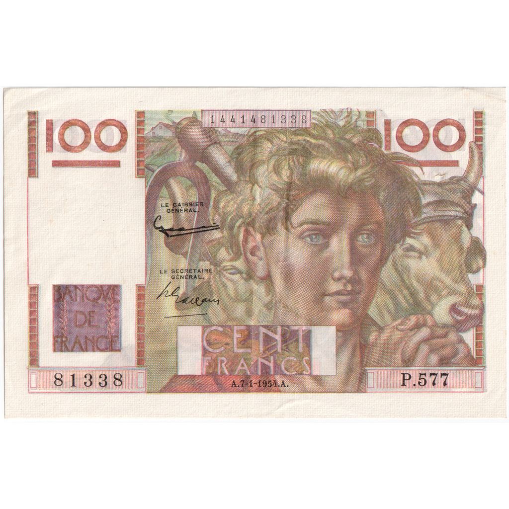 Frankreich, 100 Francs, Jeune Paysan, 1954-01-07, P.577, VZ