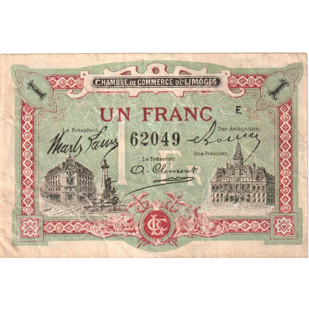 France, 1 Franc, 1923-01-01, Limoges, VF(30-35)