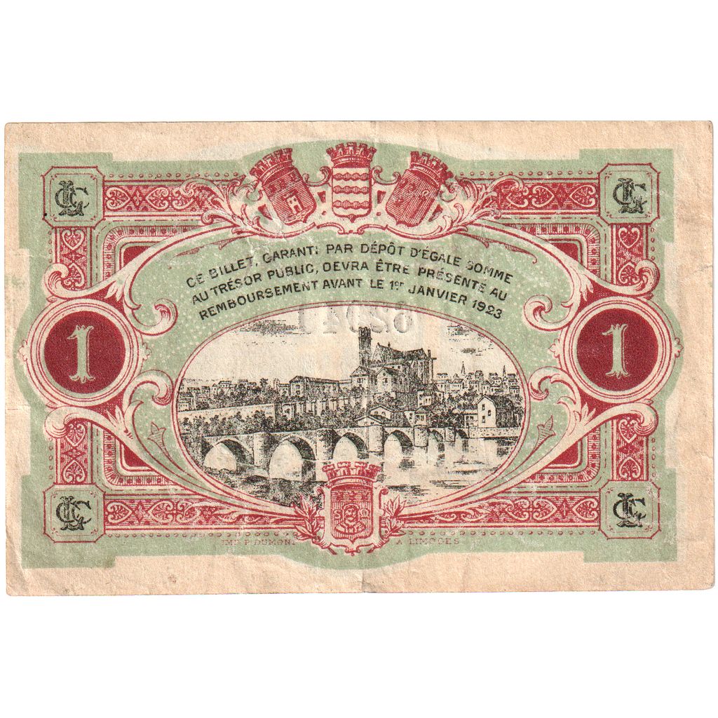 France, 1 Franc, 1923-01-01, Limoges, VF(30-35)