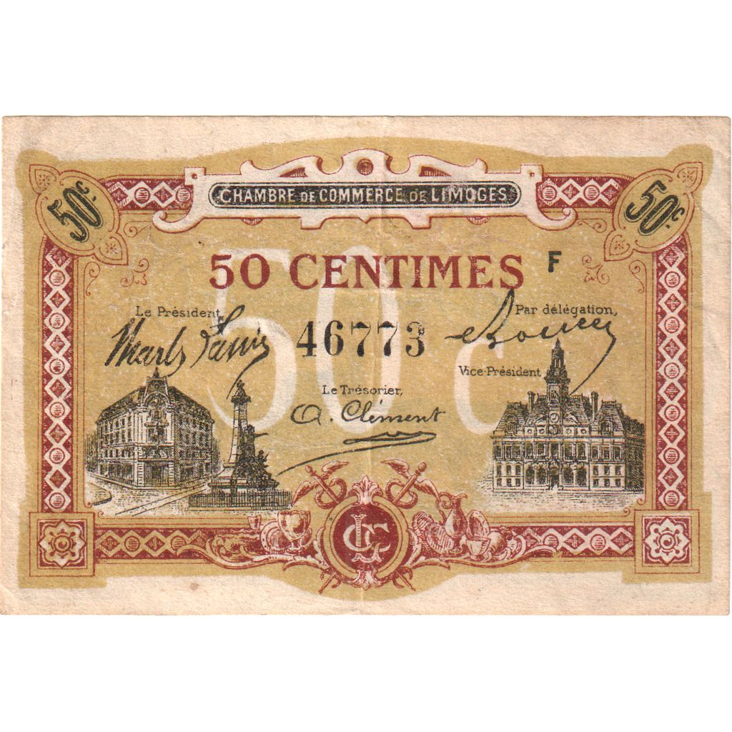 France, Limoges, 50 Centimes, 1923-01-01, Chambre de Commerce, EF(40-45)