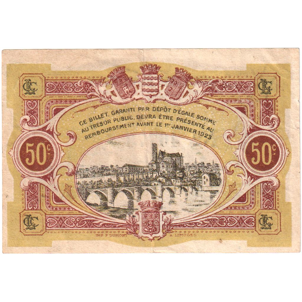France, Limoges, 50 Centimes, 1923-01-01, Chambre de Commerce, EF(40-45)