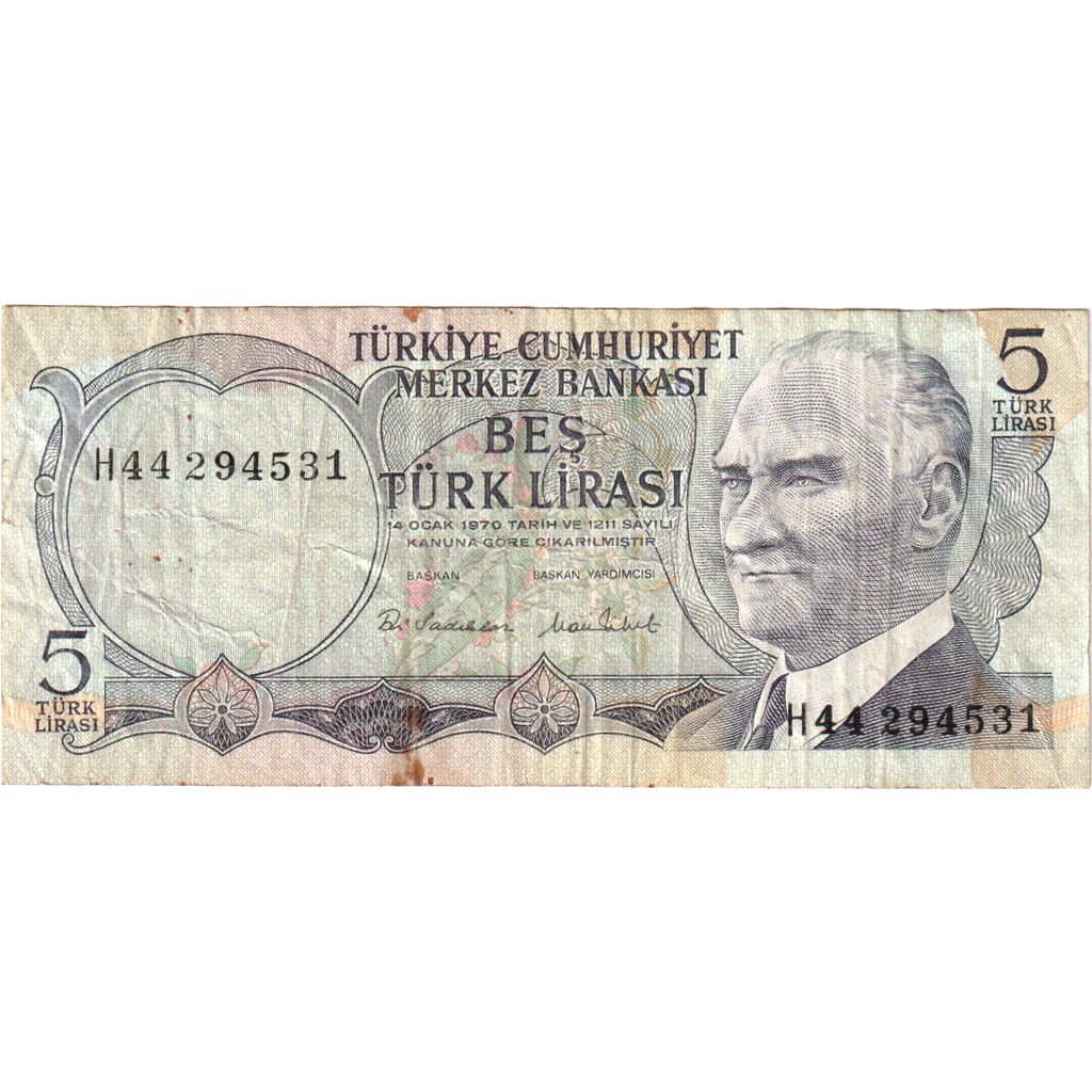 Turquie, 5 Lira, 1970-01-14, TB
