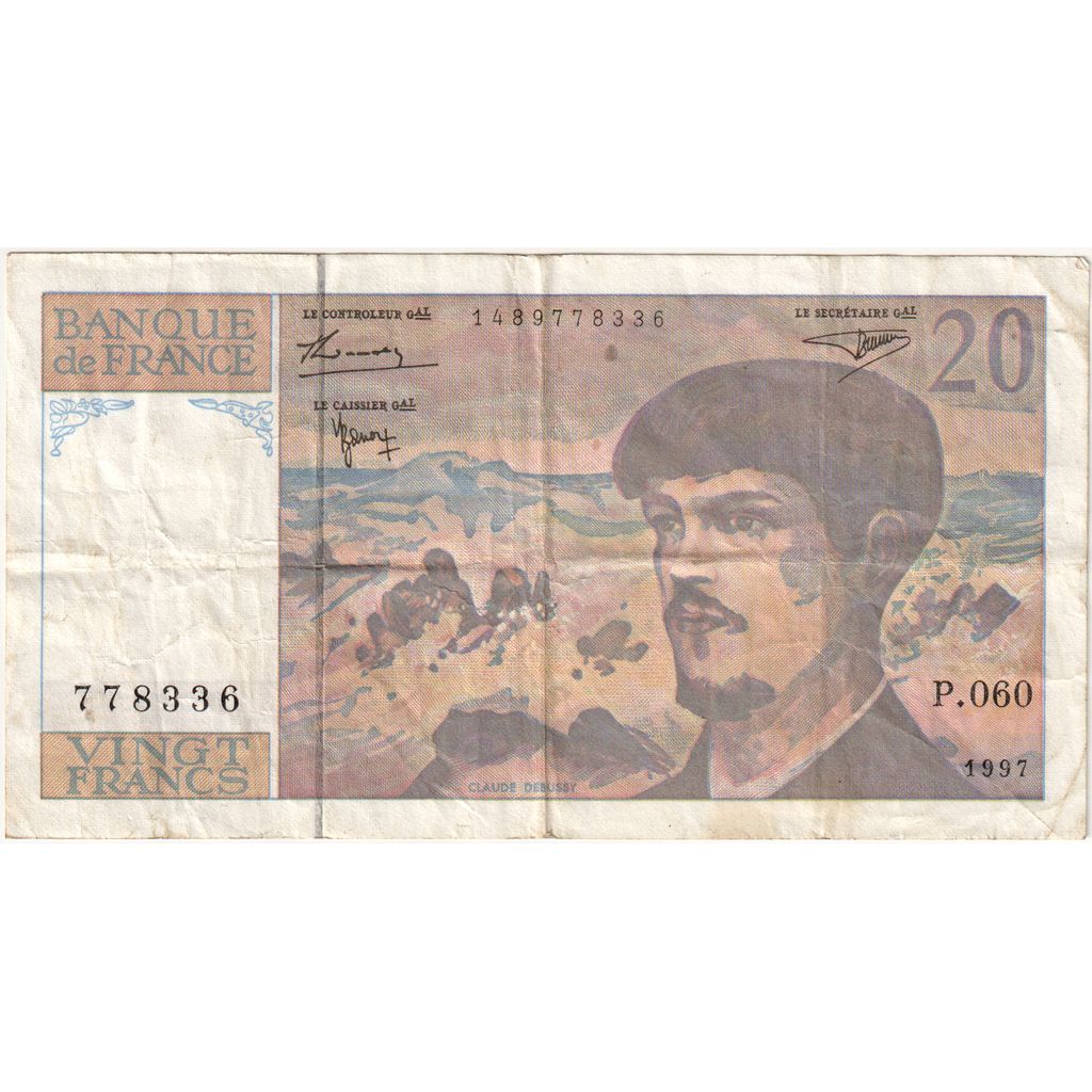 Francja, 20 Francs, Debussy, 1997, P.060, VF(30-35)