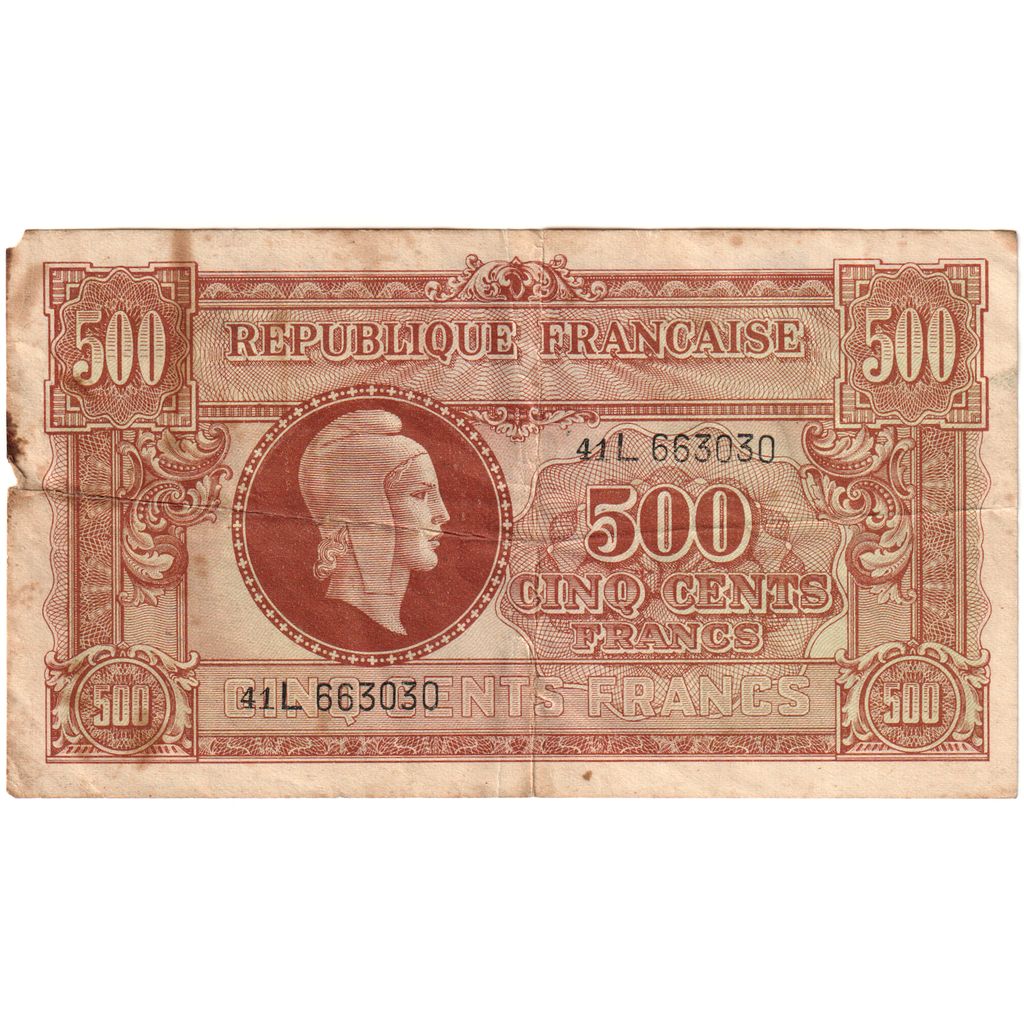 France, 500 Francs, Undated (1945), 41L, VF(20-25)