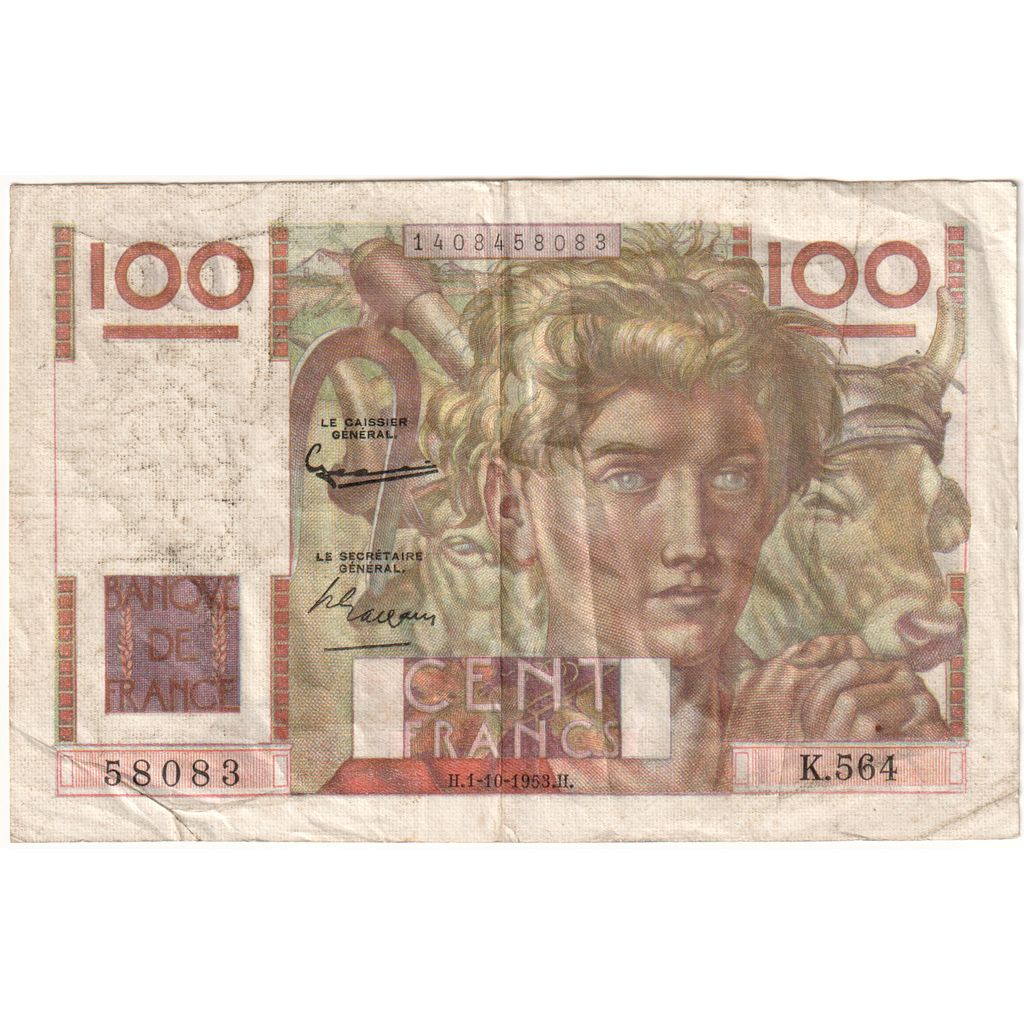 France, 100 Francs, Jeune Paysan, 1953-10-01, K.564, TB+