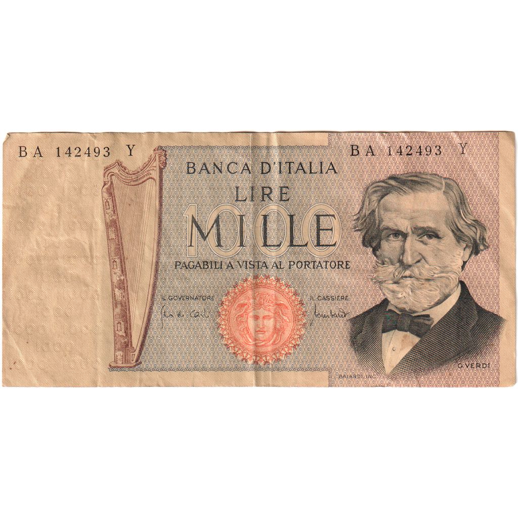 Itália, 1000 Lire, 1969-02-26, VF(20-25)