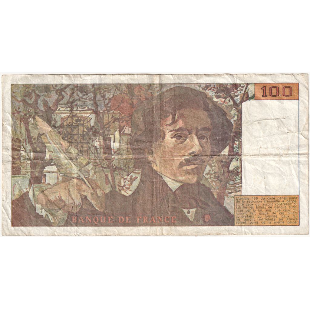 France, 100 Francs, Delacroix, L.188, TB+