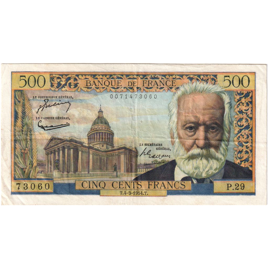 France, 500 Francs, Victor Hugo, 1954-03-04, P.29, EF(40-45)