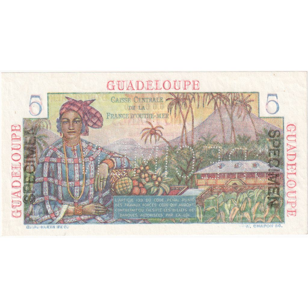 Gwadelupa, 5 Francs, Egzemplarz, UNC(63)