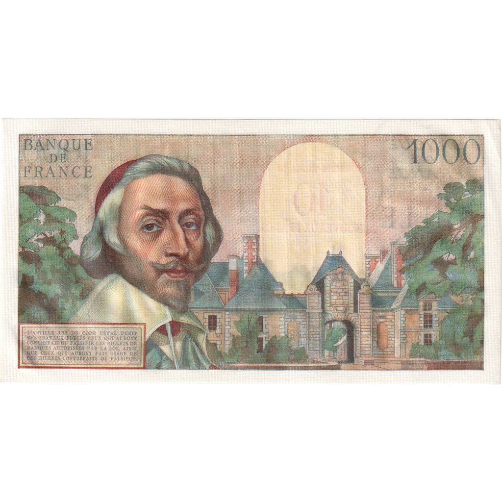 France, 10 Nouveaux Francs on 1000 Francs, Richelieu, 1957-03-07, A.329, UNC(63)