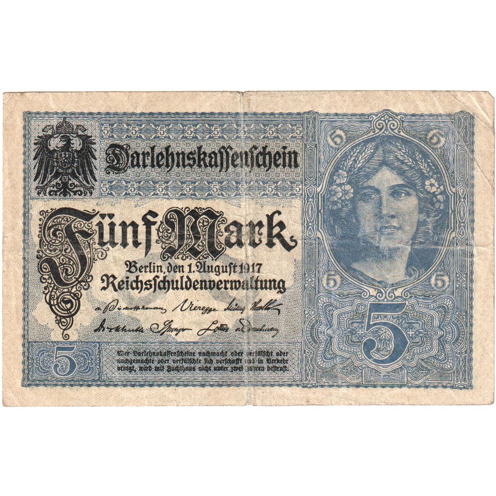 Alemanha, 5 Mark, 1917-08-01, VF(30-35)