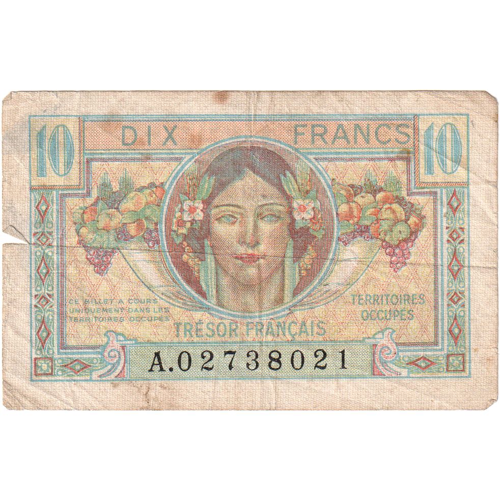 Francja, 10 Francs, 1947 French Treasury, A.02738021, VF(30-35)