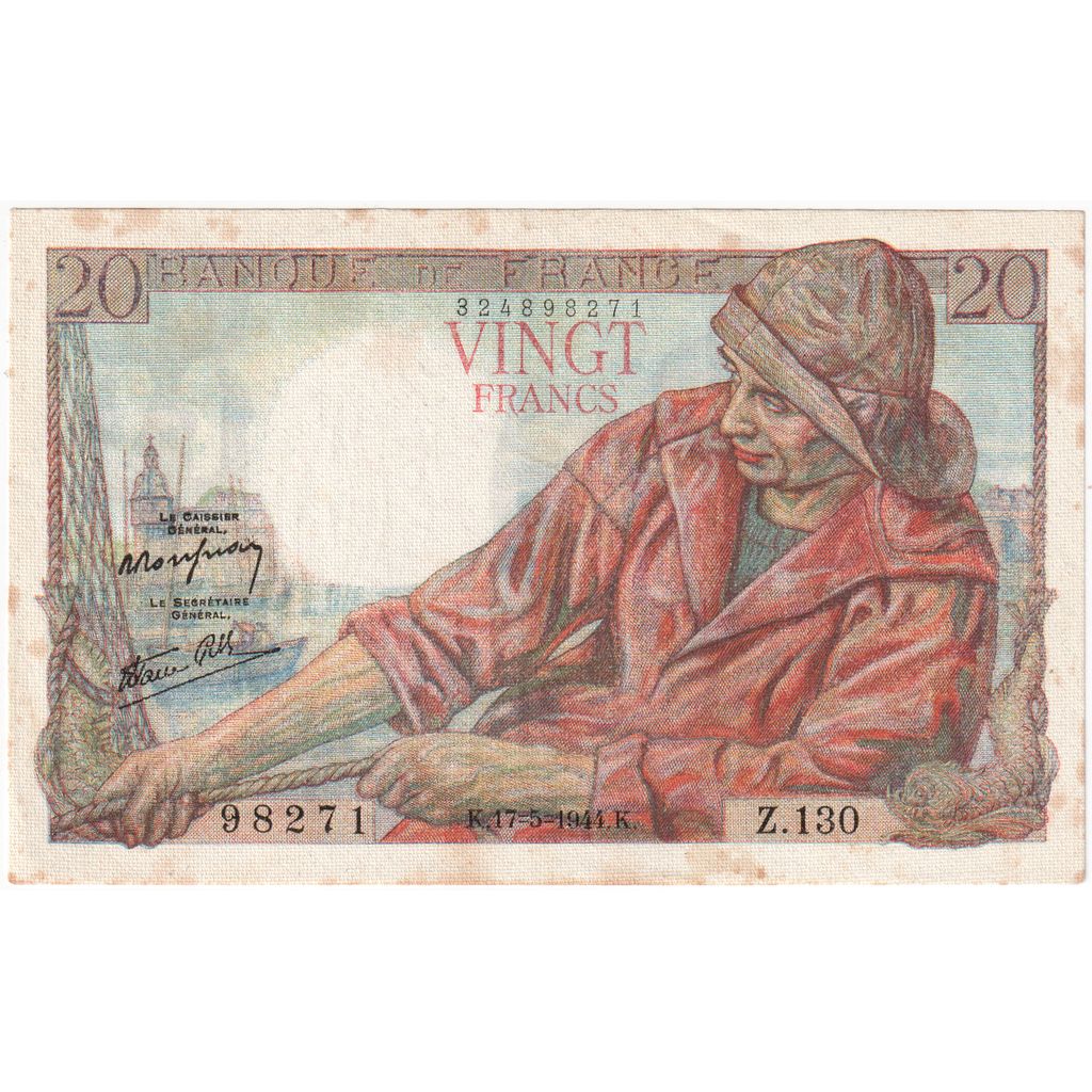 Frankrijk, 20 Francs, Pêcheur, 1944-05-17, Z.130, TTB