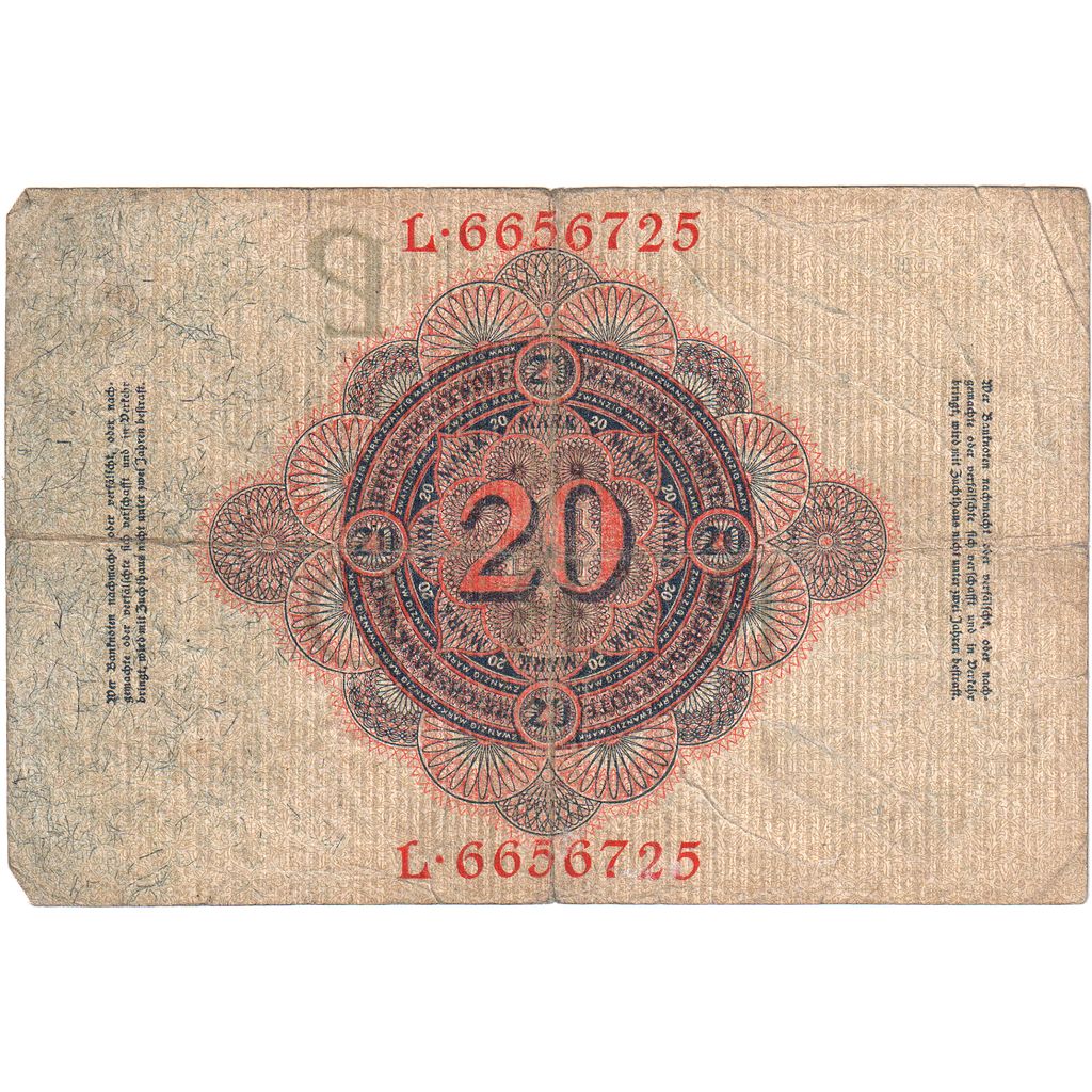 Germany, 20 Mark, 1914-02-19, VF(20-25)