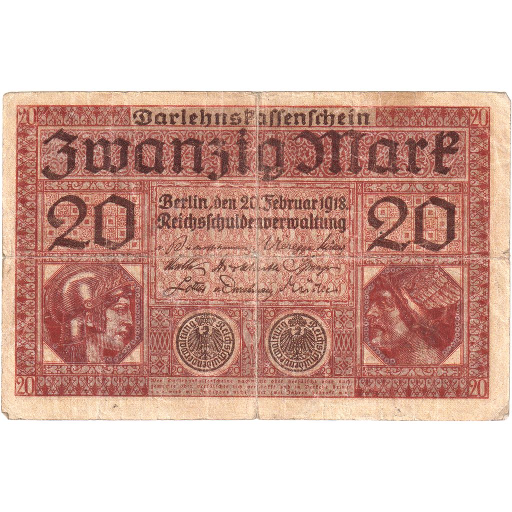 Billet, Allemagne, 20 Mark, 1918, TB