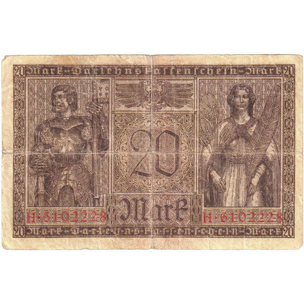 Billet, Allemagne, 20 Mark, 1918, TB