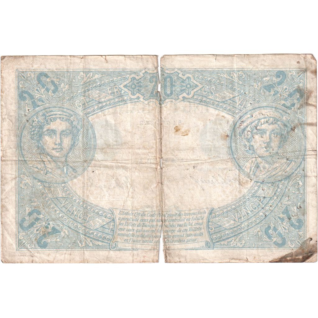 Frankrijk, 20 Francs, Bleu, 1912-07-25, X.2079, TB