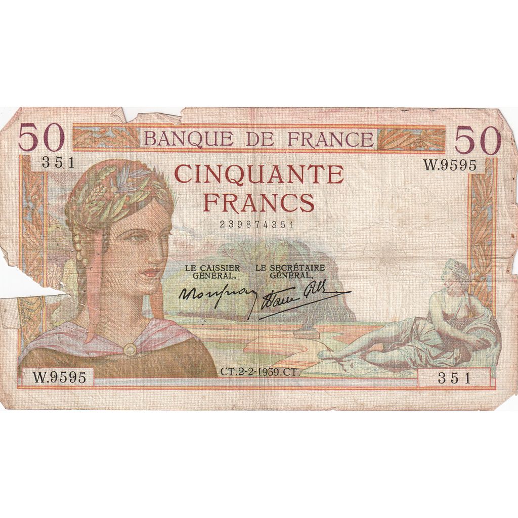 Francia, 50 Francs, Cérès, 1939-02-02, W.9595, MB