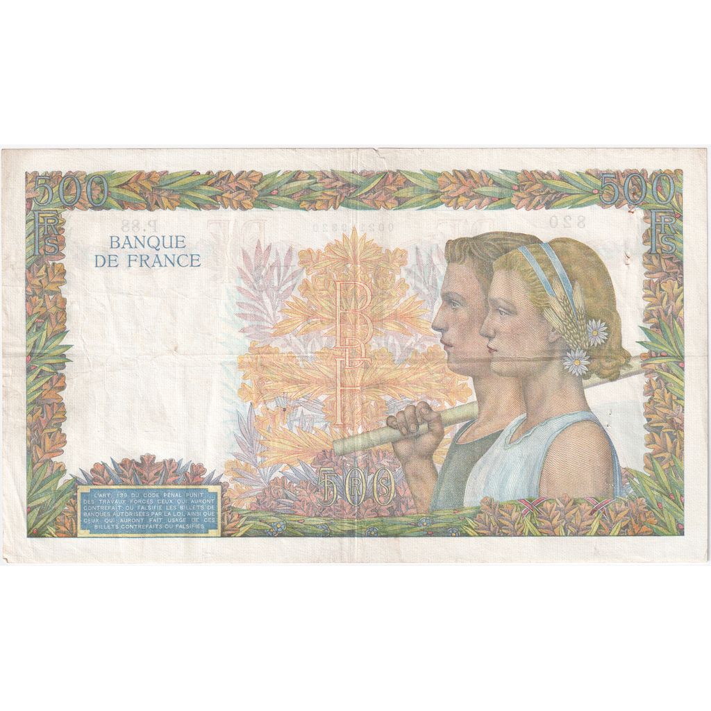 France, 500 Francs, La Paix, 1940-01-04, P.88, VF(30-35)