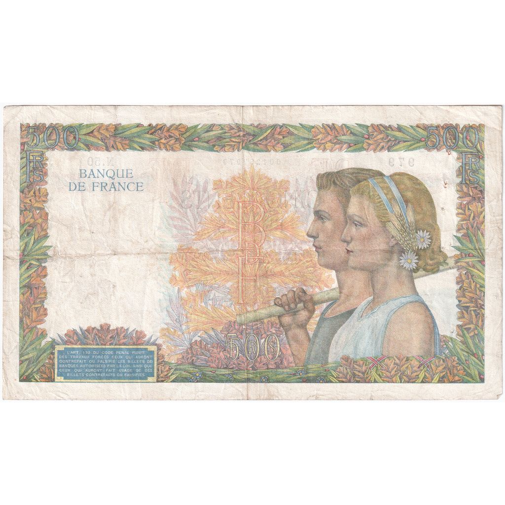 France, 500 Francs, La Paix, 1940-01-04, N.50, VF(20-25)