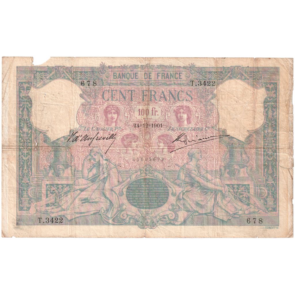 France, 100 Francs, Bleu et Rose, 04-09-1908, T.3422, TB