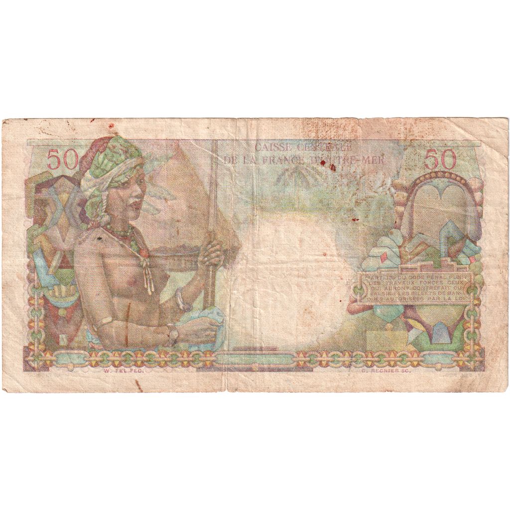 Guadeloupe, 50 Francs, Undated (1946), U.1, Belain d'Esnambuc, VF(20-25)