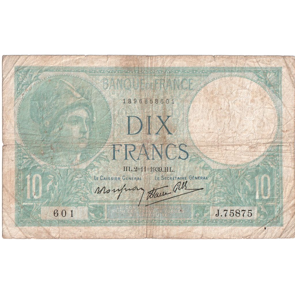 Frankrijk, 10 Francs, Minerve, 02-11-1939, J.75875, TB