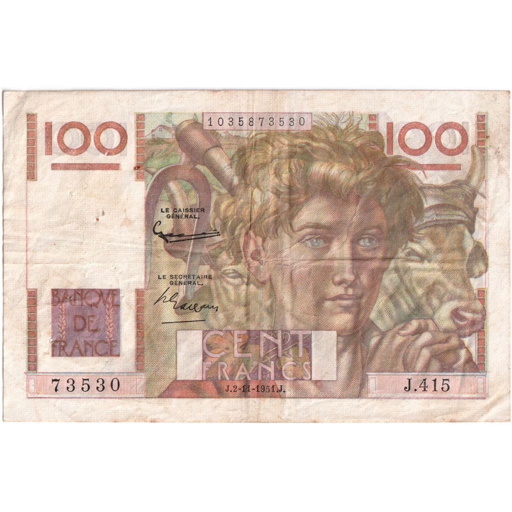 Francia, 100 Francs, Jeune Paysan, 1951-11-02, J.415, MB+