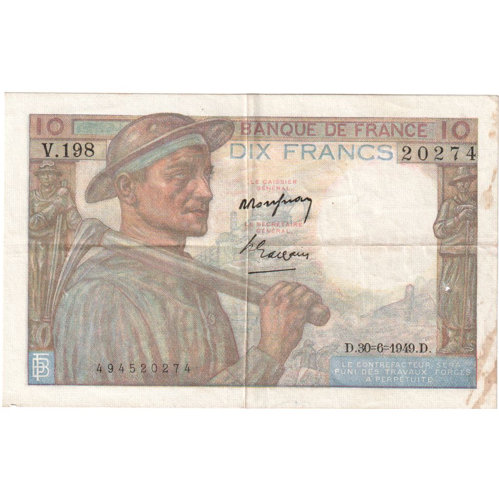 France, 10 Francs, Mineur, 1949-06-30, V.198, TTB