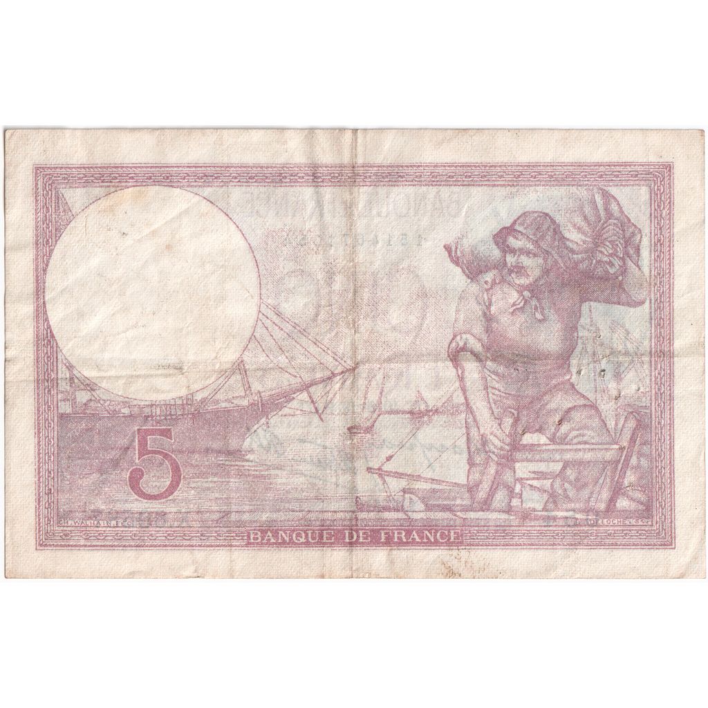 France, 5 Francs, Violet, 1939-08-10, X.60587, EF(40-45)
