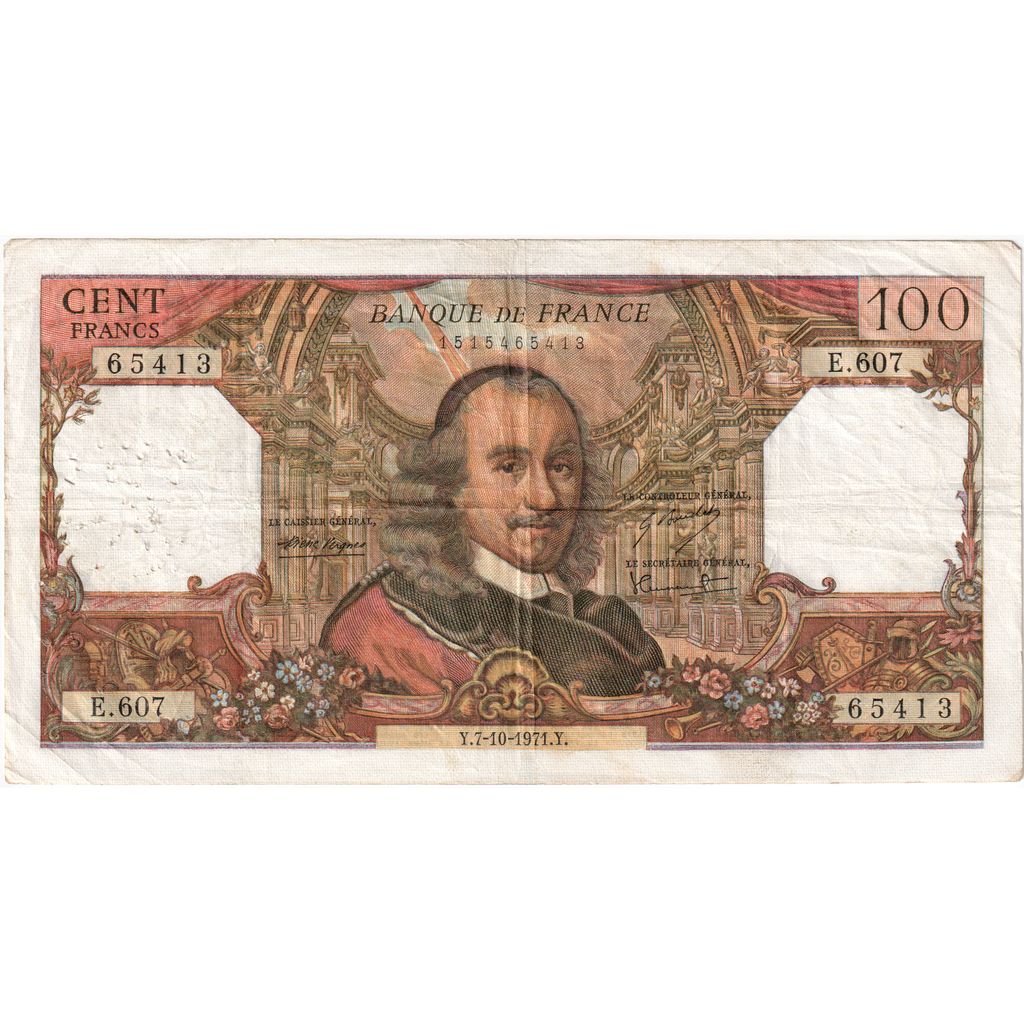 France, 100 Francs, Corneille, 1971-10-07, E.607, VF(30-35)