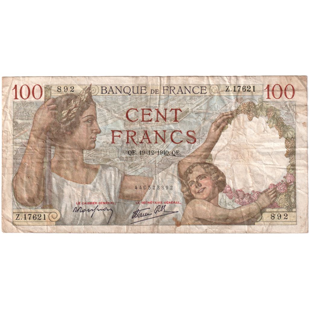Francia, 100 Francs, Sully, 1940-12-19, Z.17621, BC