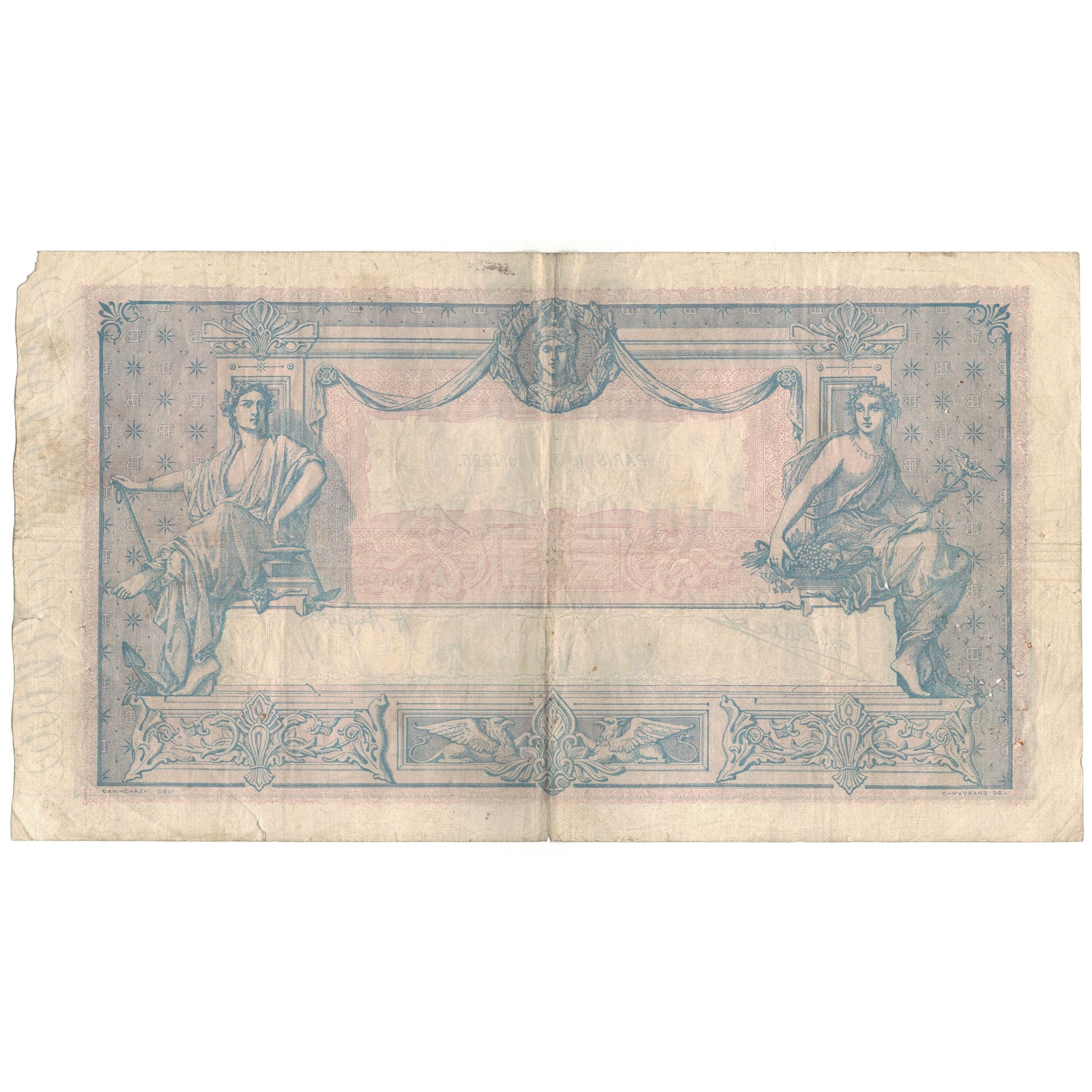 França, 1000 Francs, Bleu et Rose, 1925, J.1872, VF(20-25), Fayette:36.41