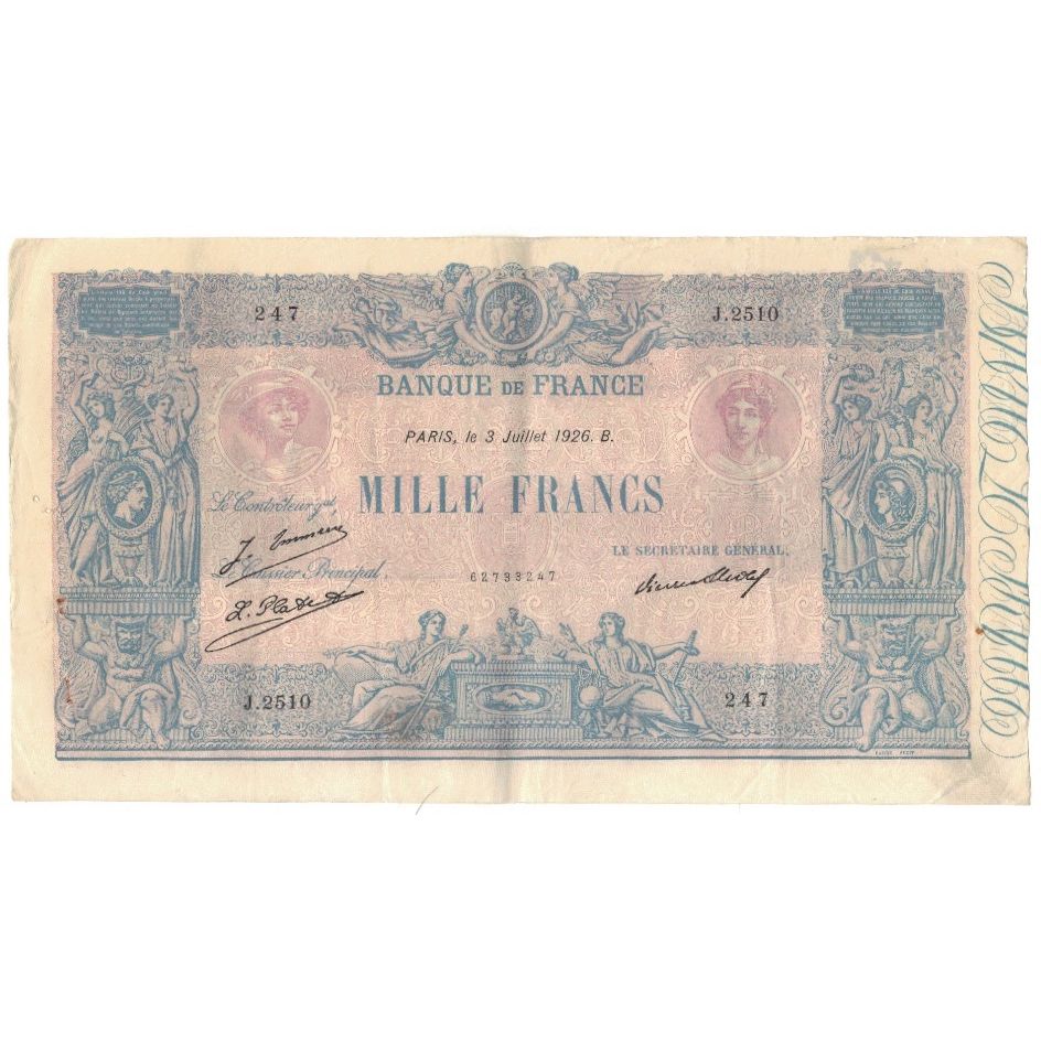 France, 1000 Francs, Bleu et Rose, 1926, J.2510, TTB, Fayette:36.43, KM:67k