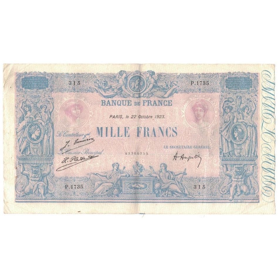France, 1000 Francs, Bleu et Rose, 1923, P.1735, TTB, Fayette:36.39, KM:67j