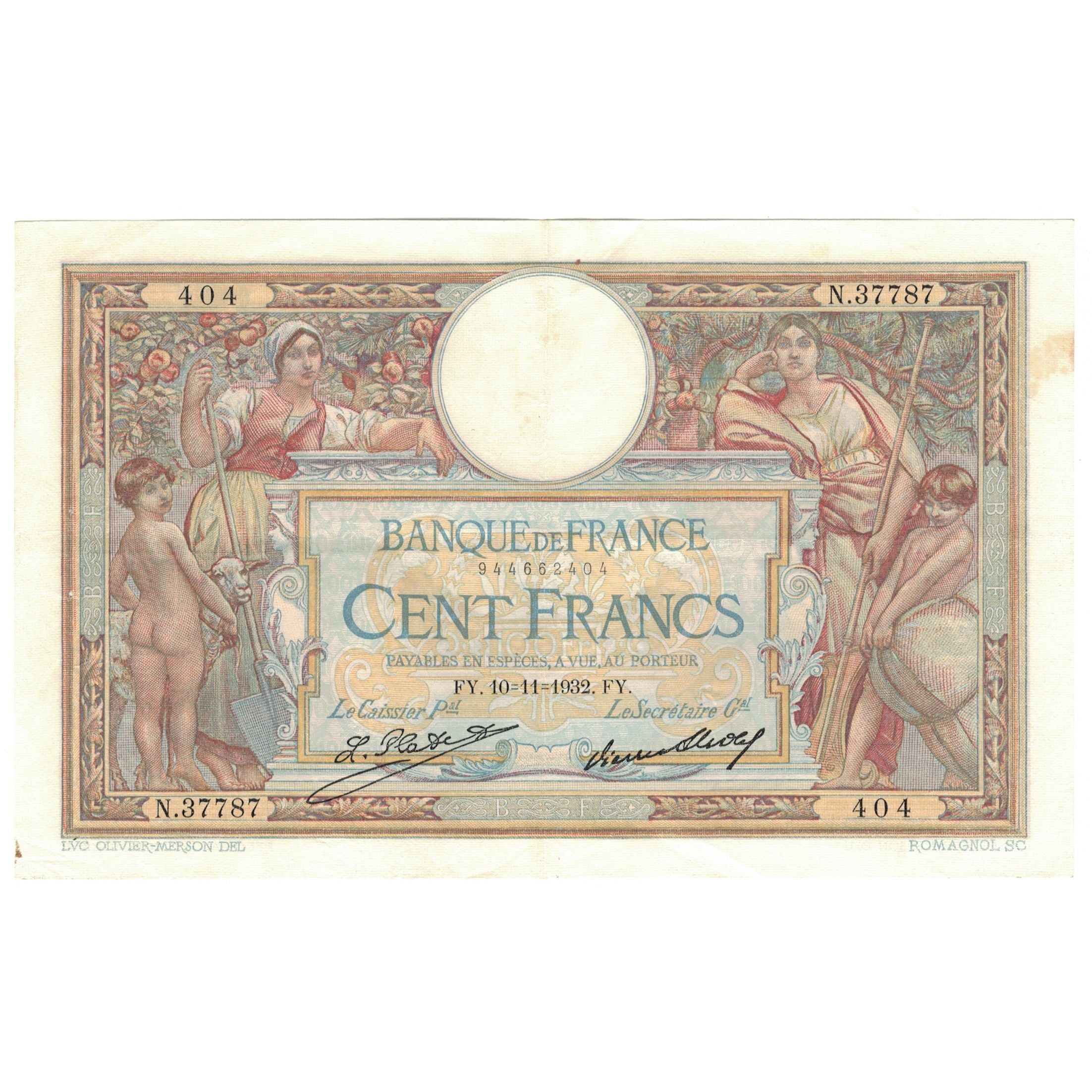 Frankreich, 100 Francs, Luc Olivier Merson, 1932, N.37787, SS+, Fayette:24.11