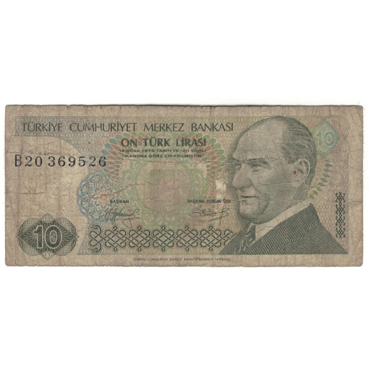 Banknote, Turkey, 10 Lira, 1970, 1970-01-14, KM:192, AG(1-3)